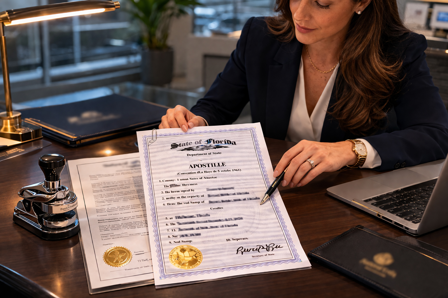 Documents handed off for apostille processing in Palm Beach County